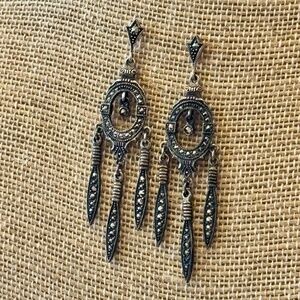 ACI Sterling Silver Art Deco style Marcasite Dangle Earrings